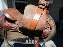 15'' Sqh Bars Western Saddlery Big W Western Floral Tooled Trail Saddle USA