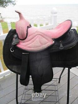 15'' Stallion Tack trail saddle FQH BARS, pink suede &cordura custom made USA