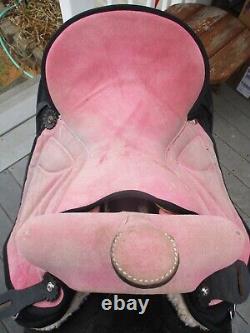 15'' Stallion Tack trail saddle FQH BARS, pink suede &cordura custom made USA