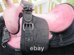 15'' Stallion Tack trail saddle FQH BARS, pink suede &cordura custom made USA