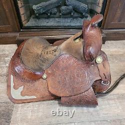 15'' Sunflower Tooled Leather Western Horse Saddle Brown Flowers