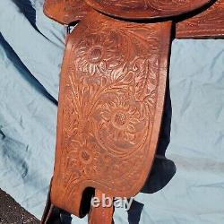 15'' Sunflower Tooled Leather Western Horse Saddle Brown Flowers