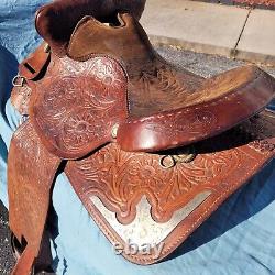 15'' Sunflower Tooled Leather Western Horse Saddle Brown Flowers