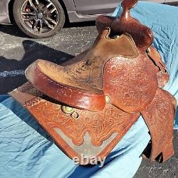 15'' Sunflower Tooled Leather Western Horse Saddle Brown Flowers