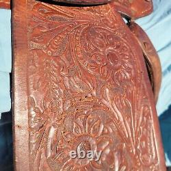 15'' Sunflower Tooled Leather Western Horse Saddle Brown Flowers