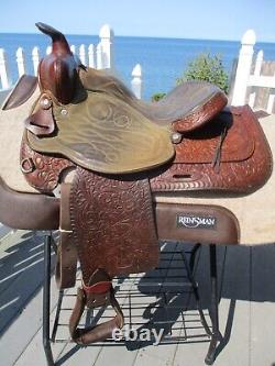 15'' TEXTAN HEREFORD TOOLED Brown leather equitation western saddle QHBARS 29LB