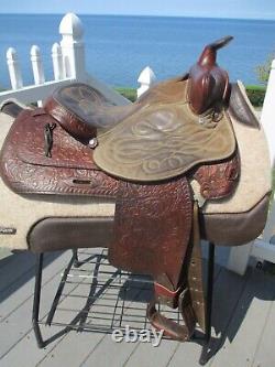 15'' TEXTAN HEREFORD TOOLED Brown leather equitation western saddle QHBARS 29LB