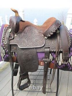 15'' TEXTAN HEREFORD TOOLED Brown leather western Equitation saddle QH BARS