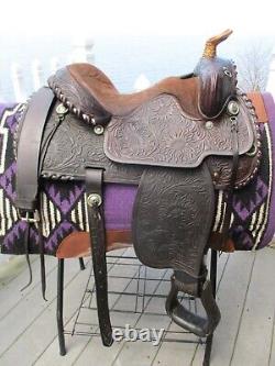 15'' TEXTAN HEREFORD TOOLED Brown leather western Equitation saddle QH BARS