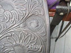 15'' TEXTAN HEREFORD TOOLED Brown leather western Equitation saddle QH BARS