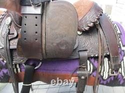 15'' TEXTAN HEREFORD TOOLED Brown leather western Equitation saddle QH BARS