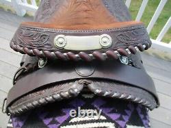 15'' TEXTAN HEREFORD TOOLED Brown leather western Equitation saddle QH BARS