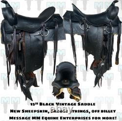 15 Tooled Black Vintage Saddle With Tapadero Stirrups & New Sheepskin RESTORED