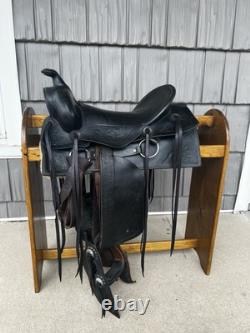 15 Tooled Black Vintage Saddle With Tapadero Stirrups & New Sheepskin RESTORED