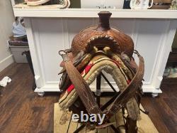 15 Vega & Sons Brown Leather Western Saddle Gorgeous Leather Tooling
