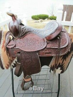 15'' Vintage Circle Y Cow Country Roper Buck Stitched Western Saddle Qh Bar