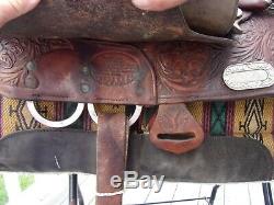 15'' Vintage Circle Y Equitation Western Tooled Saddle Fqh Bars