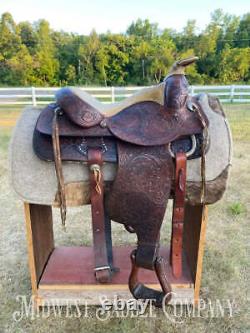 15 Vintage Circle Y Western Ranch Reining Saddle Fully Tooled