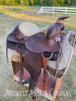 15 Vintage Circle Y Western Ranch Reining Saddle Fully Tooled