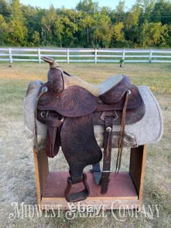 15 Vintage Circle Y Western Ranch Reining Saddle Fully Tooled