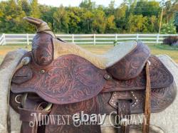 15 Vintage Circle Y Western Ranch Reining Saddle Fully Tooled