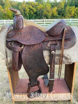 15 Vintage Circle Y Western Ranch Reining Saddle Fully Tooled