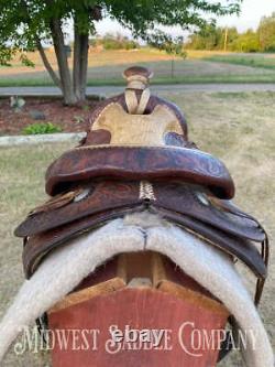 15 Vintage Circle Y Western Ranch Reining Saddle Fully Tooled