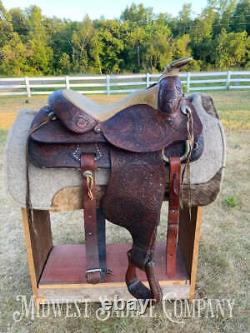 15 Vintage Circle Y Western Ranch Reining Saddle Fully Tooled