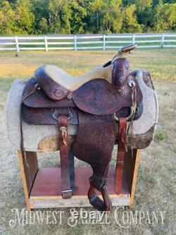 15 Vintage Circle Y Western Ranch Reining Saddle Fully Tooled