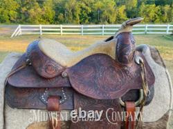 15 Vintage Circle Y Western Ranch Reining Saddle Fully Tooled