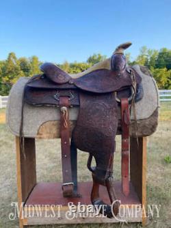 15 Vintage Circle Y Western Ranch Reining Saddle Fully Tooled