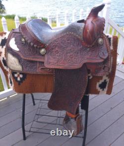 15'' Vintage Equitation Qh Bars Floral Tooled Silver Laced Western Saddle 38.4#