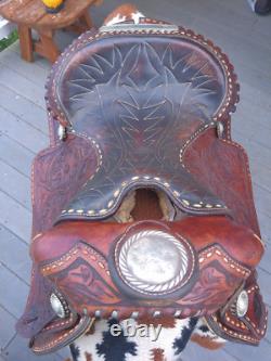 15'' Vintage Equitation Qh Bars Floral Tooled Silver Laced Western Saddle 38.4#