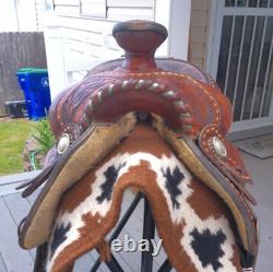 15'' Vintage Equitation Qh Bars Floral Tooled Silver Laced Western Saddle 38.4#