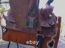 15'' Vintage Equitation Qh Bars Floral Tooled Silver Laced Western Saddle 38.4#