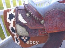15'' Vintage Equitation Qh Bars Floral Tooled Silver Laced Western Saddle 38.4#