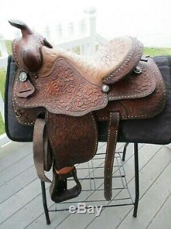 15'' Vintage Hereford Tex Tan Buck Stitched Western Tooled Saddle Qhbars