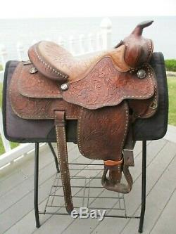 15'' Vintage Hereford Tex Tan Buck Stitched Western Tooled Saddle Qhbars