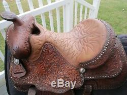 15'' Vintage Hereford Tex Tan Buck Stitched Western Tooled Saddle Qhbars