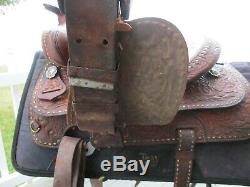 15'' Vintage Hereford Tex Tan Buck Stitched Western Tooled Saddle Qhbars