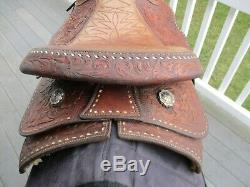 15'' Vintage Hereford Tex Tan Buck Stitched Western Tooled Saddle Qhbars