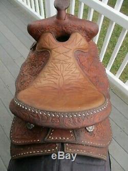 15'' Vintage Hereford Tex Tan Buck Stitched Western Tooled Saddle Qhbars