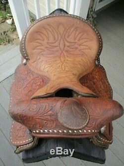 15'' Vintage Hereford Tex Tan Buck Stitched Western Tooled Saddle Qhbars