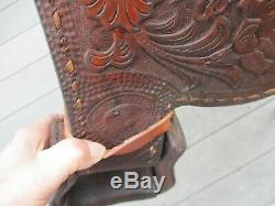 15'' Vintage Hereford Tex Tan Buck Stitched Western Tooled Saddle Qhbars