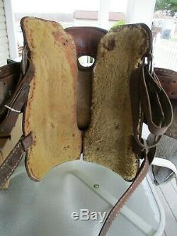 15'' Vintage Hereford Tex Tan Buck Stitched Western Tooled Saddle Qhbars