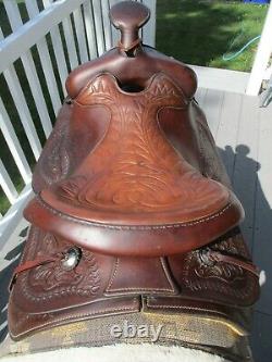 15'' Vintage Hereford Textan Roper Brown Leather Western Tooled Saddle Sqhb 32.2