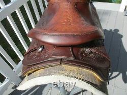 15'' Vintage Hereford Textan Roper Brown Leather Western Tooled Saddle Sqhb 32.2