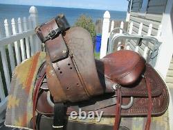 15'' Vintage Hereford Textan Roper Brown Leather Western Tooled Saddle Sqhb 32.2