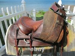 15'' Vintage Hereford Textan Roper Brown Leather Western Tooled Saddle Sqhb 32.2