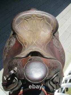 15'' Vintage Hereford Textan Roper Brown Leather Western Tooled Saddle Sqhb 34.2
